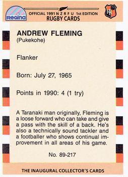 1991 Regina NZRFU 1st Edition #89 Andrew Fleming Back